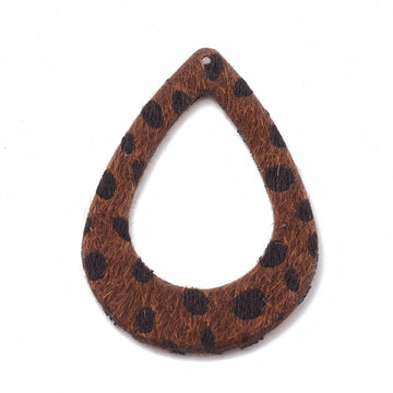 P828 - 10 pcs. Leopard Faux Fur Leather Dangle Charms Pendants - Teardrop Hoop - Brown - 59mm (2.32") - Great for Earrings or Dangles! Double-Sided