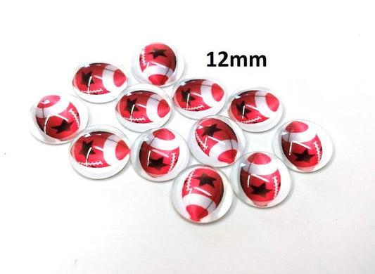 CA589 - 10 pcs Circle American Football Ball Sports Glass Round Dome Seals Tiles Cabochons - 12mm