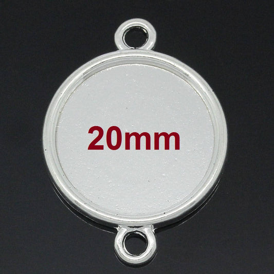 P502 - 10 pcs. Silver Plated Circle Round Bezel Cabochon Cameo Connector Tags Trays - 20mm Glue Pad