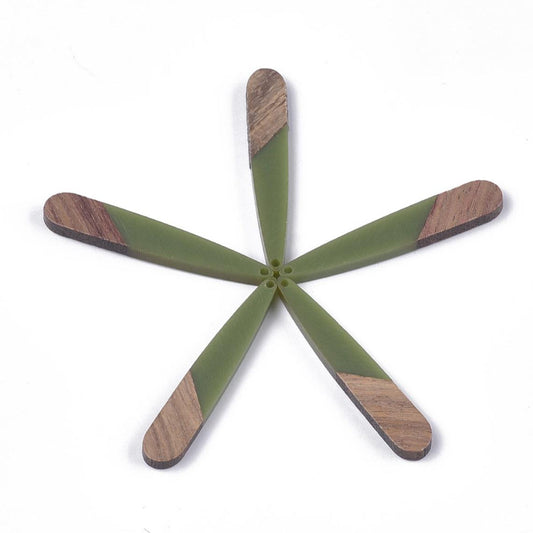 MP0024 - 4 pcs. Green Resin and Wood Teardrop Flat Pendant - 44mm x 8mm - (1.73" x 0.32") - Great for Earrings and Necklaces!