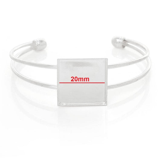 B103 - 1 pc. Silver Plated Bangle Bezel Cabochon Open Square Cuff Bracelets - 17cm (6 3/4") - 20mm x 20mm Glue Pad (5/6") - Made of Copper!
