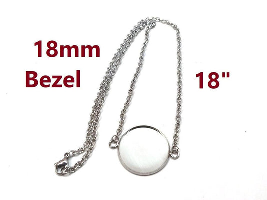 N204 - 3 pcs. 304 Stainless Steel Silver Tone Chain Necklaces - 18" (45.7cm) - 18mm Bezel - Tarnish Resistant!