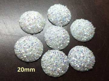CA650 - 10 pcs Druzy Resin Embellishment Cabochons White Multicolor - 20mm - Dome Style