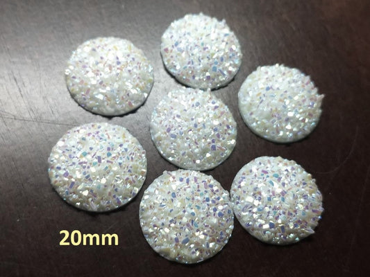CA650 - 10 pcs Druzy Resin Embellishment Cabochons White Multicolor - 20mm - Dome Style