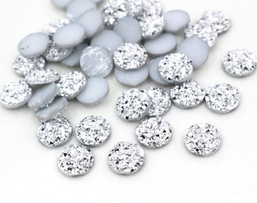 CA298 - 10 pcs Druzy Resin Embellishment Cabochons Silver - 8mm - Dome Circle