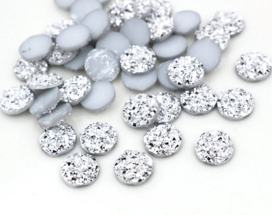 CA298 - 10 pcs Druzy Resin Embellishment Cabochons Silver - 8mm - Dome Circle