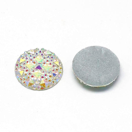 CA407 - 10 pcs Druzy Resin Embellishment Cabochons Clear White Multicolor Iridescent AB - 20mm - Shimmer Style