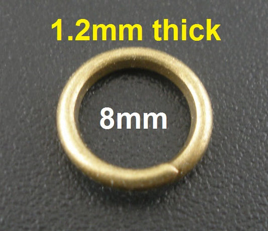 J137 - 200 pcs Antique Bronze Open Jump Rings - 8mm - 16 Gauge (1.2mm)