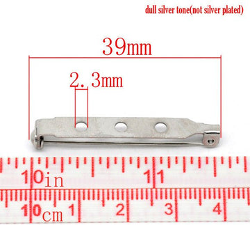 A0122 - 50 pcs Silver Tone Broocher Brooch Backs Bars - Safety Pins Brooches - 39mm (1.54 inch)