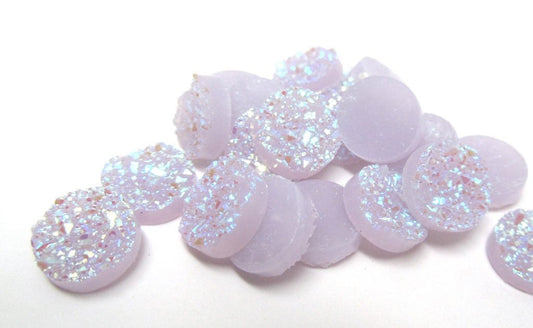 CA106 - 10 pcs Druzy Resin Embellishment Cabochons Mauve Pastel Light Purple AB - 12mm