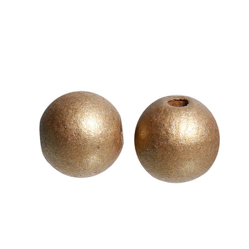 BD306 - 50 pcs Golden Bronze Wooden Hinoki Wood Round Spacer Beads - 15mm - Gold - Hole Size: 3.6mm - 15x14mm - 14mm