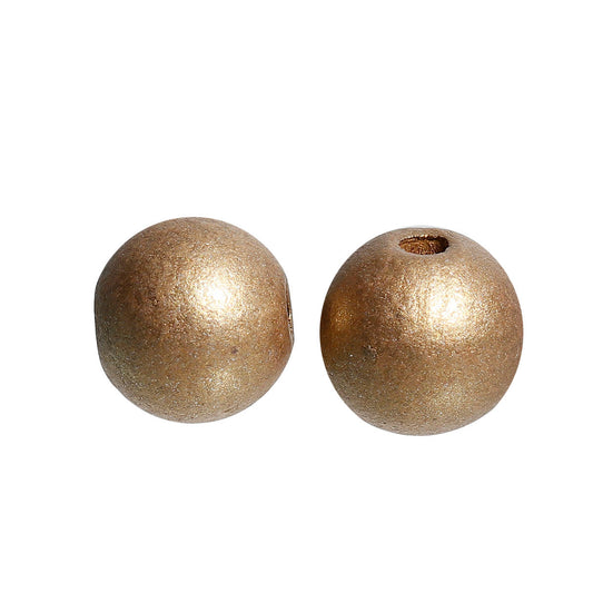 BD306 - 50 pcs Golden Bronze Wooden Hinoki Wood Round Spacer Beads - 15mm - Gold - Hole Size: 3.6mm - 15x14mm - 14mm