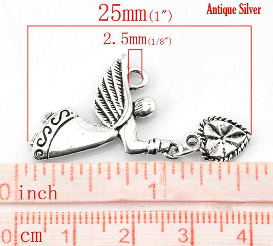 P995 - 2pcs. Antique Silver Angel Charms Pendants - 25mm (1 inch) x 22mm