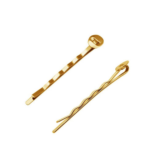 H036 - 50 pcs. Gold Plated Bobby Pins - 8mm Glue Pad - Ripple Pattern - 52mm x 8mm (2 in x 3/8 in)