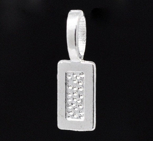 BA059A - 50 pcs. Silver Plated Rectangular Large Glue On Bails - 26x8mm