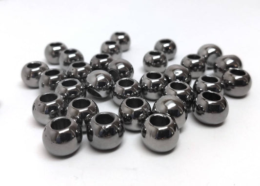 BD364 - 75 pcs Gunmetal Round Acrylic Gumball Bubble Gum Beads - 11mm x 9mm - Hole Size: 5.7mm