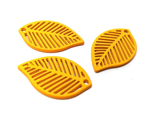 P991 - 10 pcs Light Orange Metal Dangle Charms Pendants - Leaf - 28mm x 17mm - Great for Light Earrings, Necklaces or Dangles!