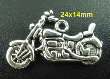 P184 - 10 pcs. Antique Silver Motorcycle Charms Pendants - 24x14mm
