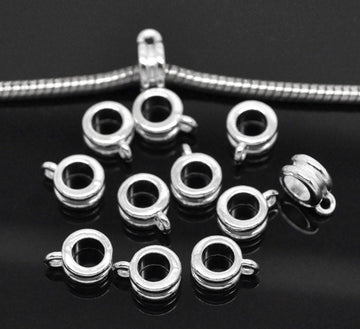P959 - 50 pcs. Silver Plated Dangle Spacer Bails fit European Cords - 11mm X 8mm
