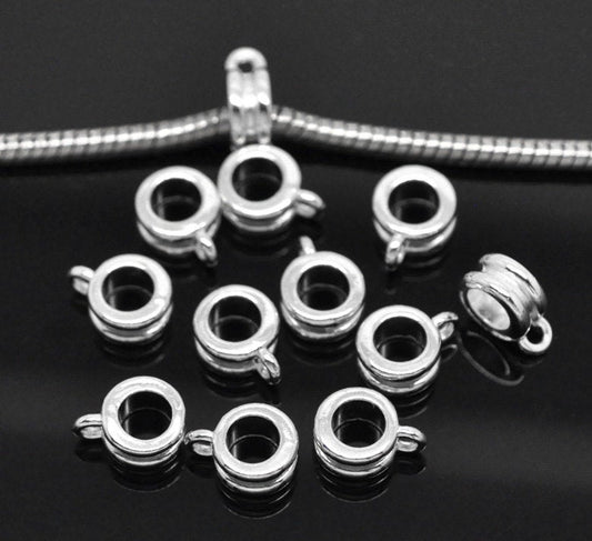 P959 - 50 pcs. Silver Plated Dangle Spacer Bails fit European Cords - 11mm X 8mm