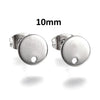 E340 - 10 pcs. (5 pairs) 304 Stainless Steel Silver Tone Earring Posts/Bases/Studs/Settings - 12mm Length - 10mm Diameter - Hole Size: 1.5mm
