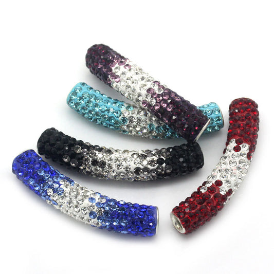 BD554 - 5 pcs. Rhinestone Noodle Tube Long Curved Beads - 47mm x 10mm (1.85" x 0.4") - Assortment! - LARGE - Hole Size: 4mm
