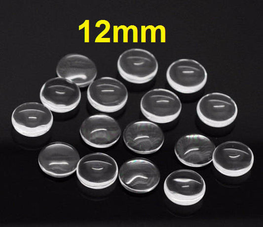 CA551A - Lot of 15 Circle Clear Round Glass Dome Seals Tiles - 12mm (0.5 in)