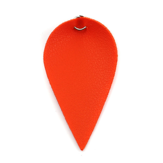 P624 - 10 pcs Orange Red Faux Leather Dangle Charms Pendants - Pinch Leaf - Silver Tone Jump Ring - 63mm (2.5") - Great for Earrings or Dangles