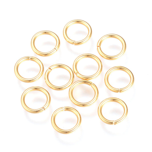 J096A - 20 pcs 304 Stainless Steel Golden Open Jump Rings 8mm - 16 Gauge (1.2mm Thick) - High Quality