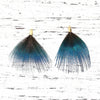 P767 - 5 pcs Peacock Black and Blue Dangle Charms Pendants - Feather - Gold Crimps - 40mm (1.6") - Great for Large Earrings, Necklaces or Dangles