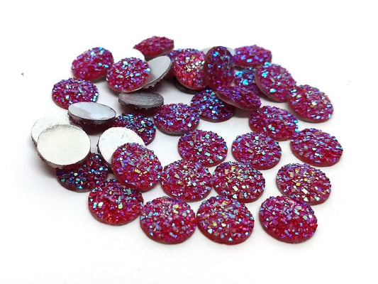 CA167 - 10 pcs Druzy Resin Embellishment Cabochons Ruby Pink Fuchsia - 10mm - Dome Circle