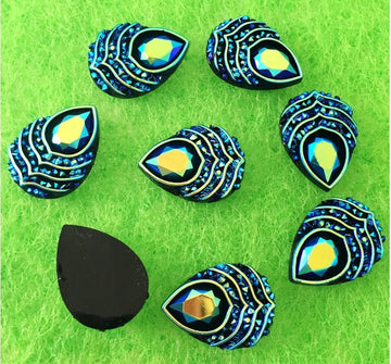 CA1029 - 10 pcs Resin Embellishment Teardrop Cabochons - Blue Multicolor - 25x18mm - 25mm x 18mm - 18x25mm - Tear Drop - TEXTURED