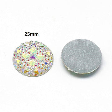 CA723 - 10 pcs Druzy Resin Embellishment Cabochons Clear White Multicolor Iridescent AB - 25mm - Shimmer Style - 1 inch - 1"