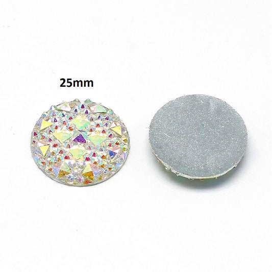 CA723 - 10 pcs Druzy Resin Embellishment Cabochons Clear White Multicolor Iridescent AB - 25mm - Shimmer Style - 1 inch - 1"