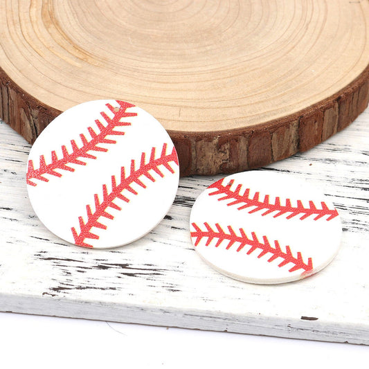 P1077 - 10 pcs. White and Red Baseball Ball Faux Leather Dangle Charms Pendants - Circle - Sports - 45mm (1.775") - Double-Sided