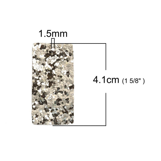 P589 - 10 pcs. Light Gold Champagne Faux Leather Dangle Charms Pendants - Rectangle - 41mm (1.6") - Great for Light Earrings, Necklaces or Dangles