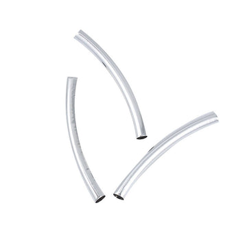BD555 - 100 pcs. Silver Plated Noodle Tube Long Thin Smooth Curved Beads - 50mm x 5mm (2" x 0.2") - Hole Size: 4.1mm -Made of Copper! High Quality!