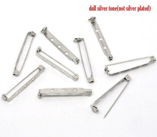 A0122 - 50 pcs Silver Tone Broocher Brooch Backs Bars - Safety Pins Brooches - 39mm (1.54 inch)