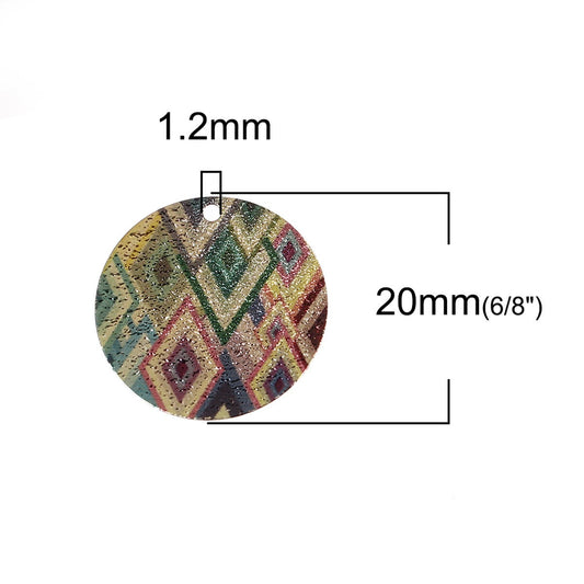 P691 - 10 pcs. Gold Plated Multicolor Enamel Circle Metal Dangle Charms Pendants - Spears - 20mm - 0.8" - Great for Earrings, Necklaces or Dangles