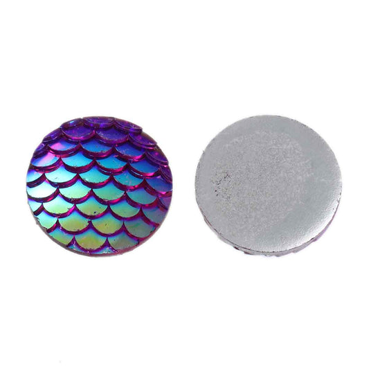 CA026A - 5 pcs Mermaid Fish Scales Resin Carved Embellishment Cabochons Purple AB - 12mm