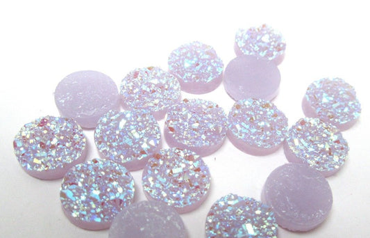 CA106 - 10 pcs Druzy Resin Embellishment Cabochons Mauve Pastel Light Purple AB - 12mm