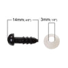 DO003 - 6 sets (12 pieces) Black Safety Eyes and Backs for Doll and Toy Making - 6mm - 14x6mm - 14mm
