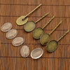 CA590 - 5 Sets (10 pcs) Antique Bronze Hair Bobby Pins Cabochons Bezels - 25mm x 18mm Oval Glue Pad - 5 Glass Tiles and 5 Bobby Pins