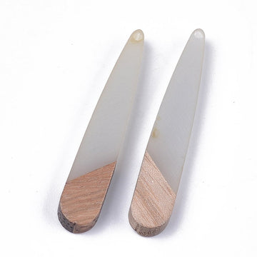 MP0025 - 4 pcs. Gray Resin and Wood Teardrop Flat Pendant - 44mm x 8mm - (1.73" x 0.32") - Great for Earrings and Necklaces!