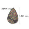 P1055 - 10 pcs. Black, Pink and Green Multicolor Filigree Floral Faux Leather Dangle Charms Pendants - Teardrop - 56mm (2.2") - Double Sided