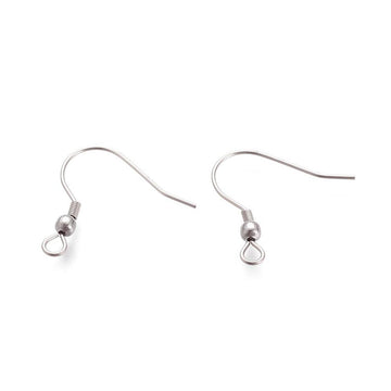 E773 - 100 pcs Iron Silver Tone Earring Hooks with Spring and Ball - 22mm x 21mm - Hole Size: 3mm
