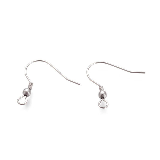 E773 - 100 pcs Iron Silver Tone Earring Hooks with Spring and Ball - 22mm x 21mm - Hole Size: 3mm