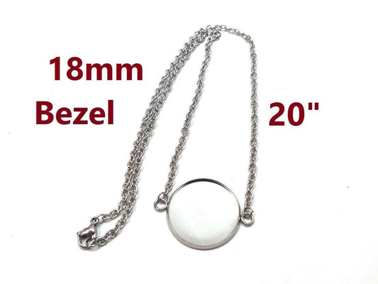 N207 - 3 pcs. 304 Stainless Steel Silver Tone Chain Necklaces - 20" (50.8cm) - 18mm Bezel - Tarnish Resistant!
