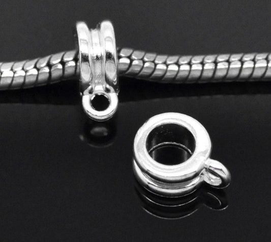 P959 - 50 pcs. Silver Plated Dangle Spacer Bails fit European Cords - 11mm X 8mm