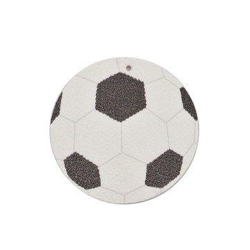P1078 - 10 pcs. Black and White Soccer Ball Faux Leather Dangle Charms Pendants - Circle - Sports - 45mm (1.775") - Double-Sided
